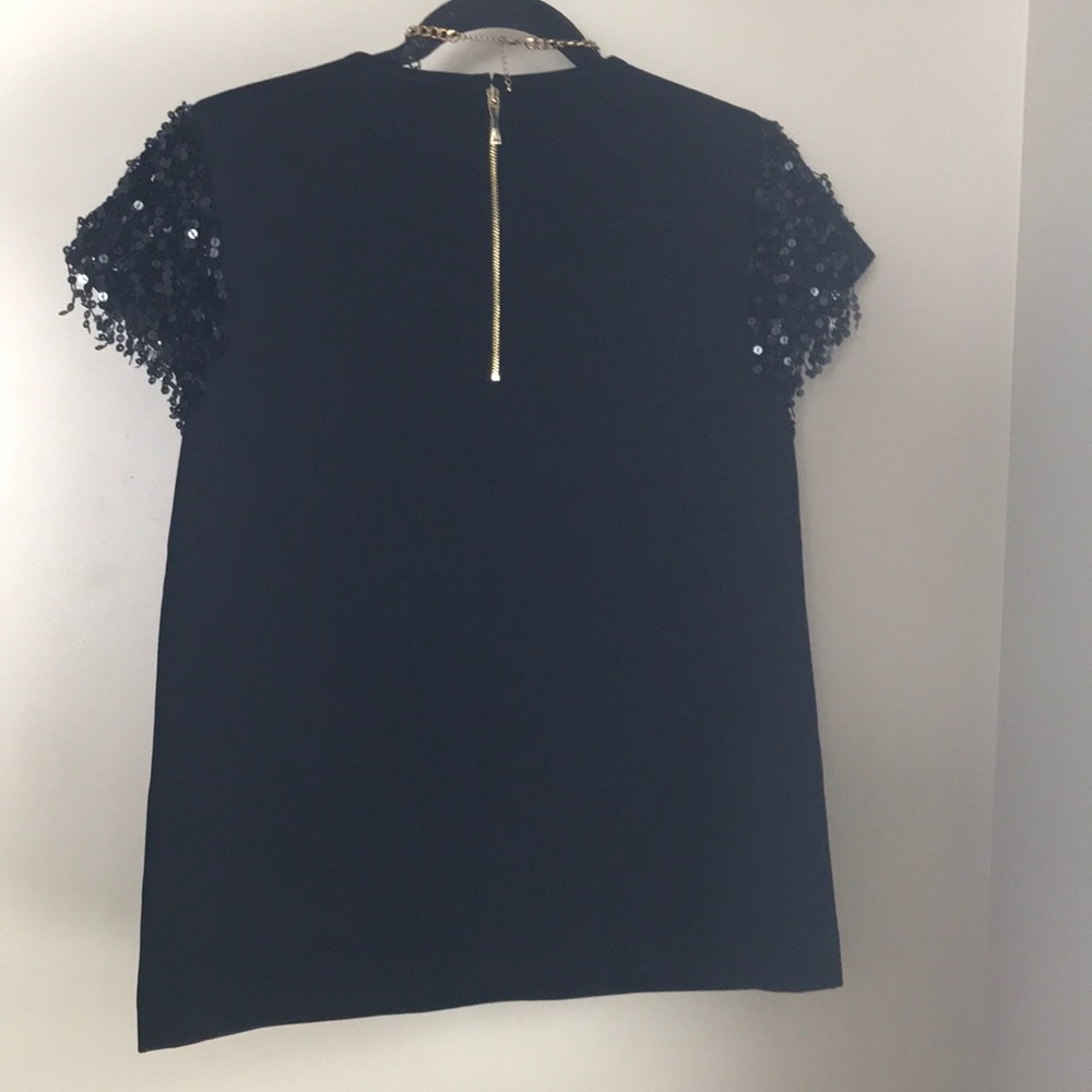 Sold Kate Spade black sequin fringe sleeve blouse - Picture 4 of 6